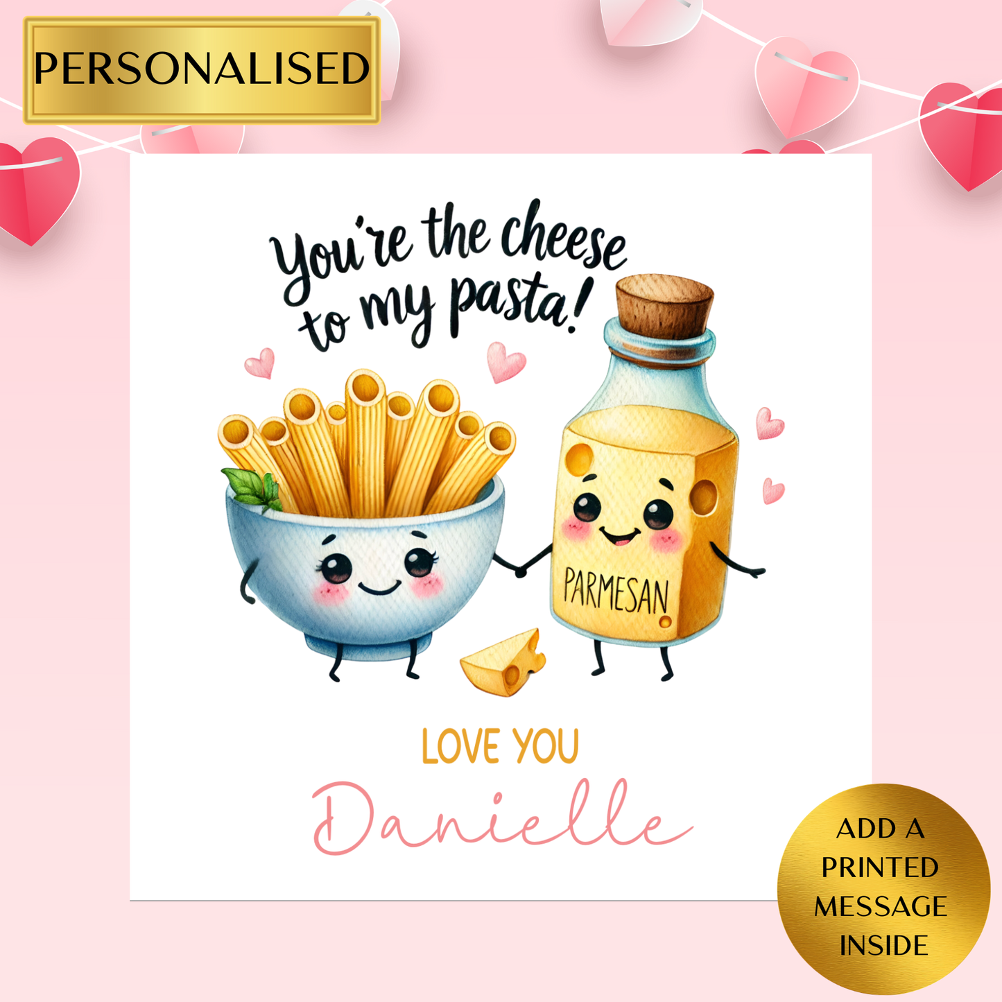 You’re the Cheese to My Pasta Card | Personalised Love Card | Cute Food Valentine Card | Anniversary Card for Her Him | Funny Romantic Card