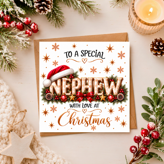 Nephew Christmas Card, Special Nephew Xmas Card, Christmas Card for Nephew, With Love at Christmas, Festive Nephew Card