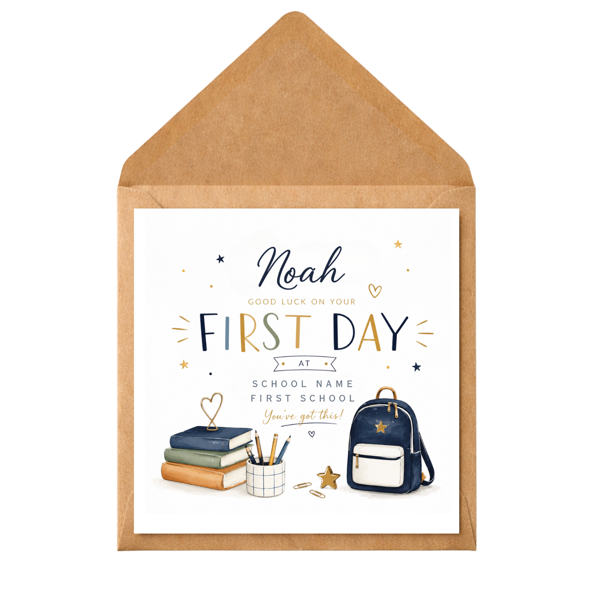 Personalised First Day at School Card, Good Luck School Card, Starting School Card for Boy Girl, First Day at New School, New School Card