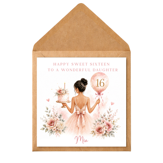 Personalised Sweet 16 Birthday Card for Her, 16th Birthday Card for Girl, Any Relation, Sweet Sixteen Personalised Name Card