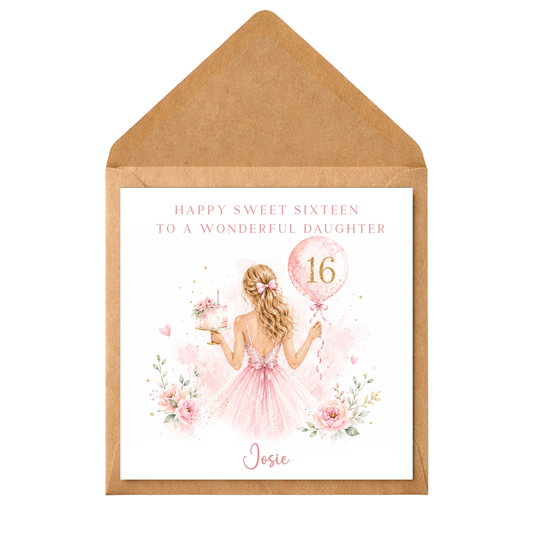 Personalised Sweet 16 Birthday Card for Her, 16th Birthday Card for Girl, Any Relation, Sweet Sixteen Personalised Name Card