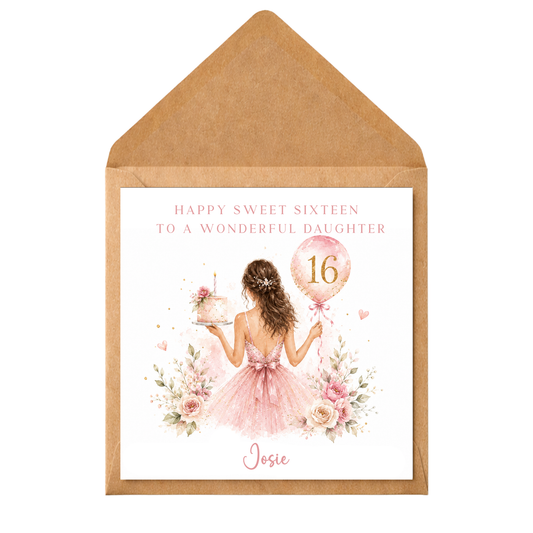 Personalised Sweet 16 Birthday Card for Her, 16th Birthday Card for Girl, Any Relation, Sweet Sixteen Personalised Name Card