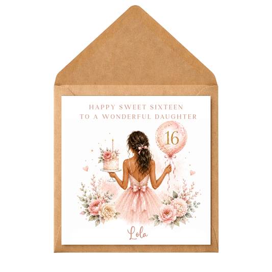 Personalised Sweet 16 Birthday Card for Her, 16th Birthday Card for Girl, Any Relation, Sweet Sixteen Personalised Name Card
