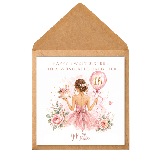 Personalised Sweet 16 Birthday Card for Her, 16th Birthday Card for Girl, Any Relation, Sweet Sixteen Personalised Name Card