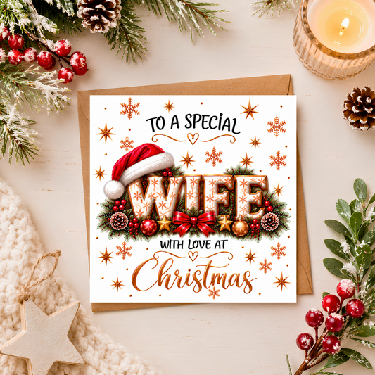 Wife Christmas Card, Special Wife Xmas Card, Christmas Card for Wife, Romantic Christmas Card for Her, With Love at Christmas